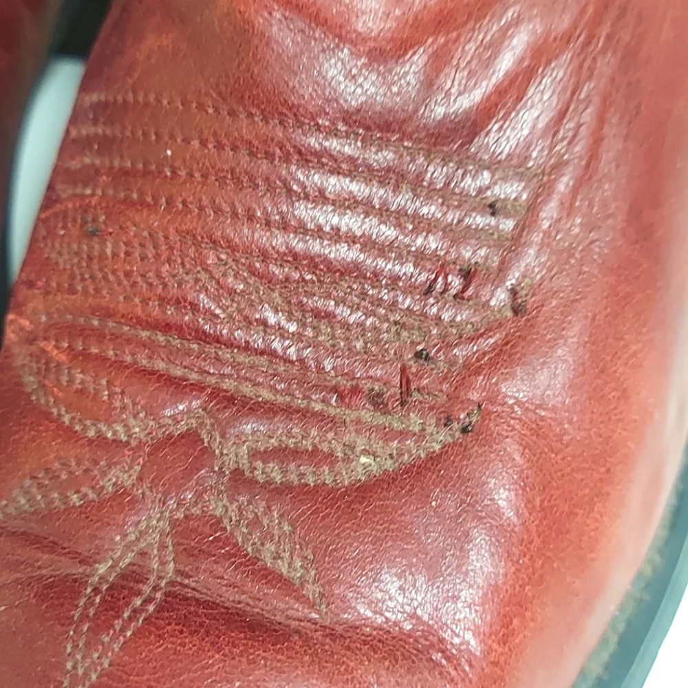 Burgundy & Light Beige Leather Heeled Cowgirl Boots - Picture 15 of 15